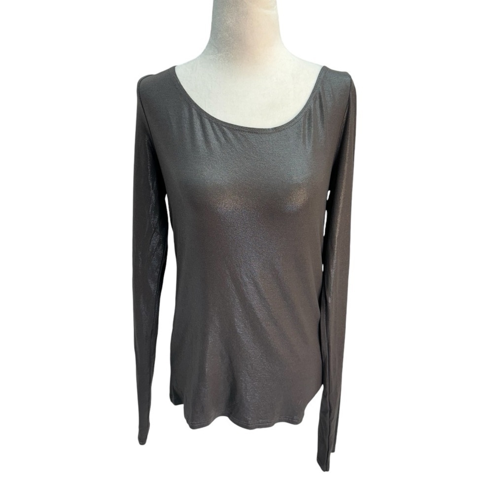 Sarah Pacini Long Sleeve Round Neck Metallic T Shirt Top Size L
